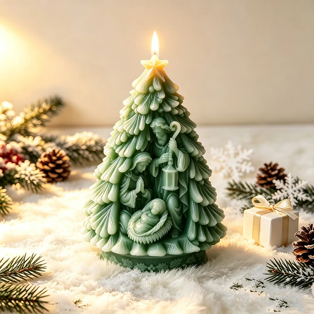 Silikonform „Heilige Familie mit drei Bäumen“, Weihnachtsbaum-Silikonform für Kerzen und Gips, Heimdekoration, Geschenk – Detail 5