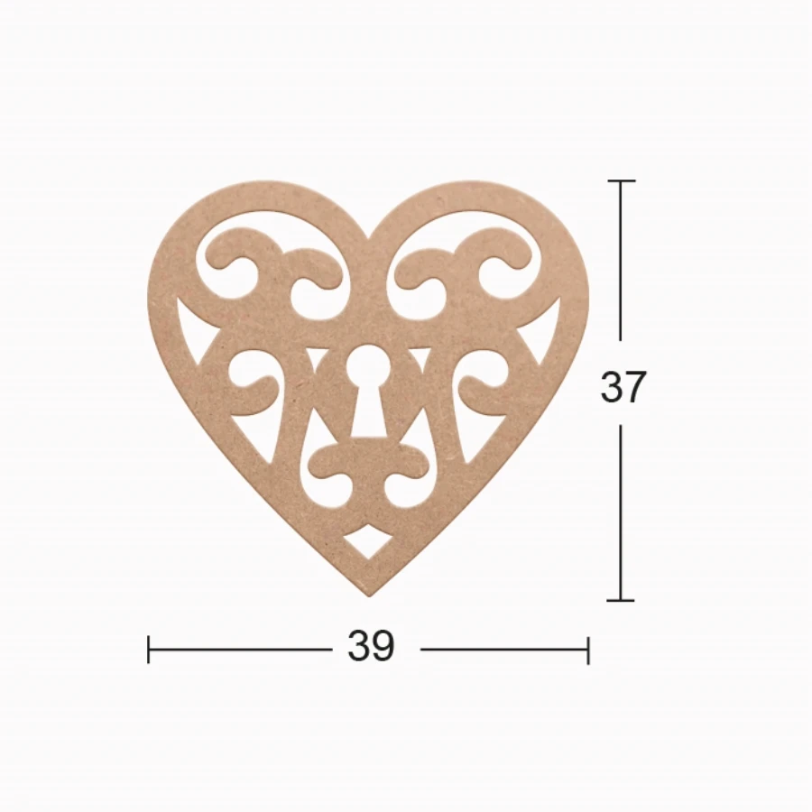 DS86 Decorative Wall Ornament Heart Motif, Unpainted Mdf Trim