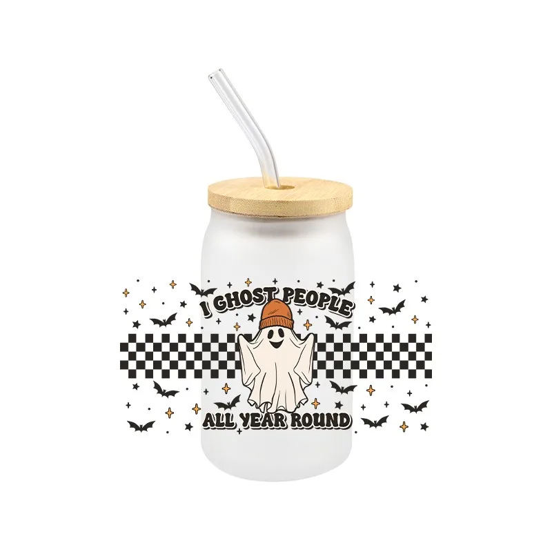 DIY Halloween UV DTF Transfer Sticker Wraps Cup Libbey Glass Cup Spooky Cartoon High Quality Waterproof Decals 3D