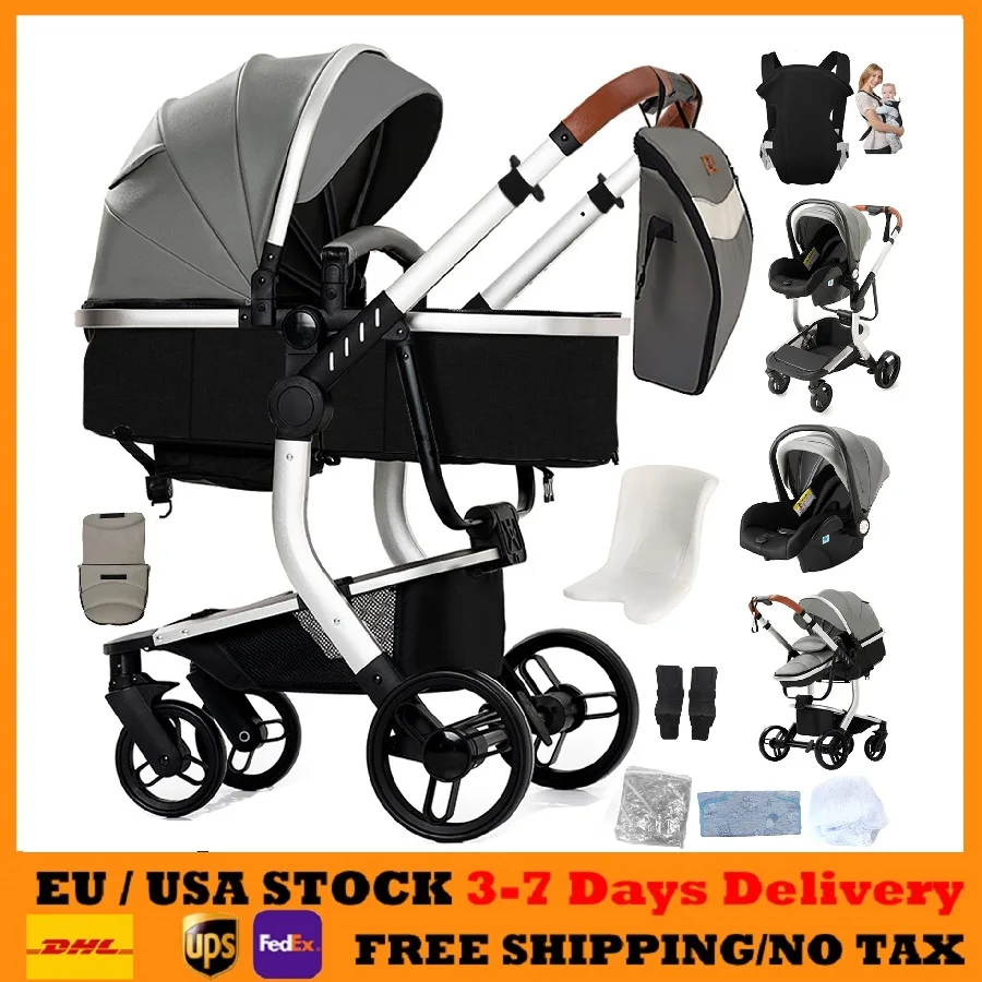 3 en 1 bébé poussette landau bébé accessoires pour nouveau-nés buggies poussette siège réglable bébé poussette avec sac momie