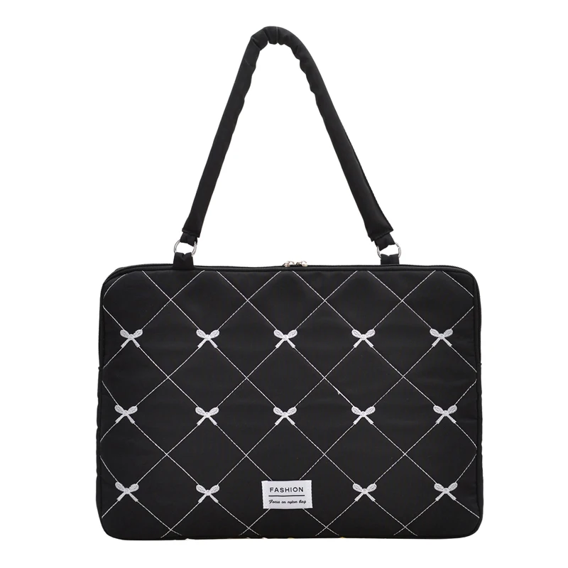 Women Quilted Laptop Cover with Multiple-Compartment Portable Laptop Shoulder Bags Lightweight Stylish Notebook Sleeve for Ipad