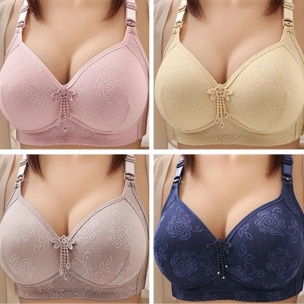 

Mid-aged Women Bra Floral Print Plus Size Wireless Bra for Mid-aged Women Adjustable Shoulder Strap Shockproof for Sport