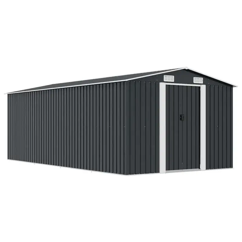 Metall-Gartenschuppen 257x489x181 cm Anthrazitgrau Robuster Outdoor-Geräteschuppen mit Abschließbarer Tür für Hinterhof, Terrasse und Gartengeräte