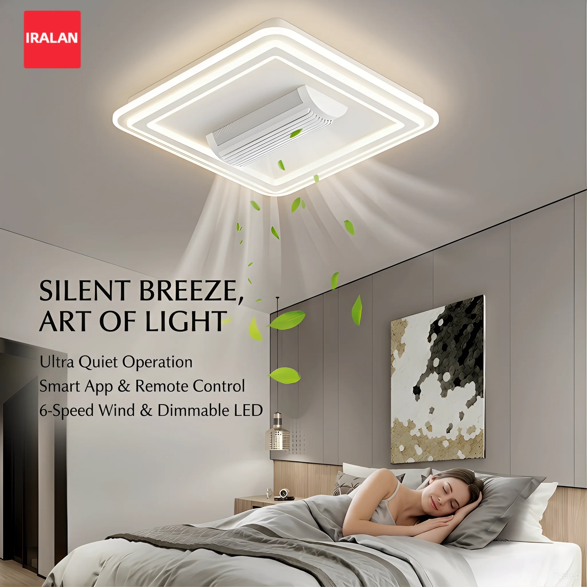 IRALAN Bladeless Ceiling Fan with Light Invisible Ceiling Lamp LED 3 Color Changeable Silent Electric Fan Ventilator Living Room