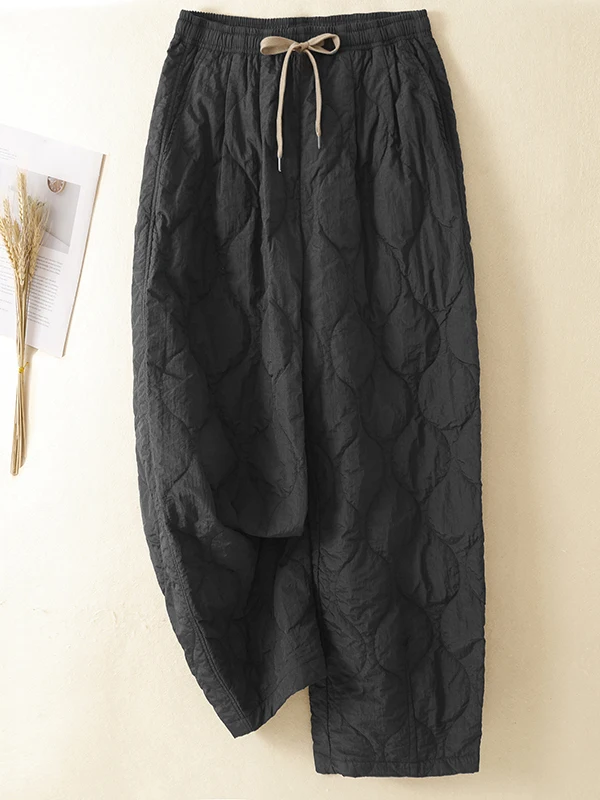 Casual Harlan Cotton Pants Women's Winter Elastic Waist Drawstring Slimming Lightweight Warm Outerwear Fashionable Trousers
