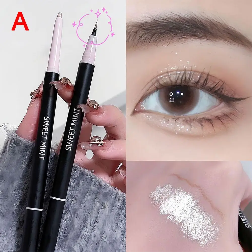 SWEETMINT Tweekoppige Zijderups Eyeliner Potlood Schaduw + Hoogtepunt 2in1 Ultrafijne Penpunt Voor Beginners Betaalbaar Gemakkelijk T V3O1