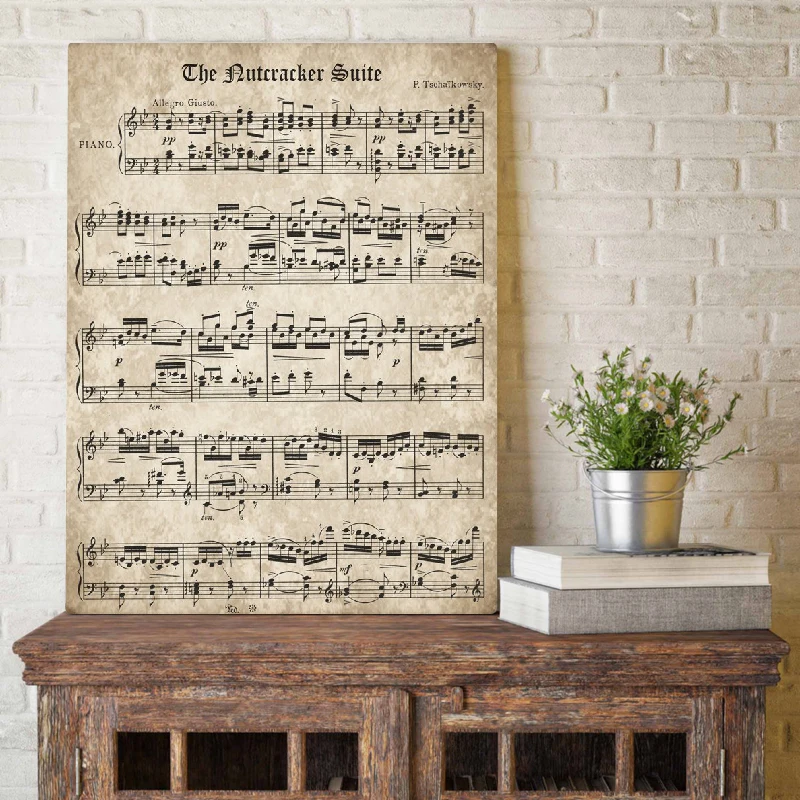 1PC--The Nutcracker Vintage Sheet Music Poster And Print Tchaikovsky Classical Piano Music Canvas Painting Wall Picture Home