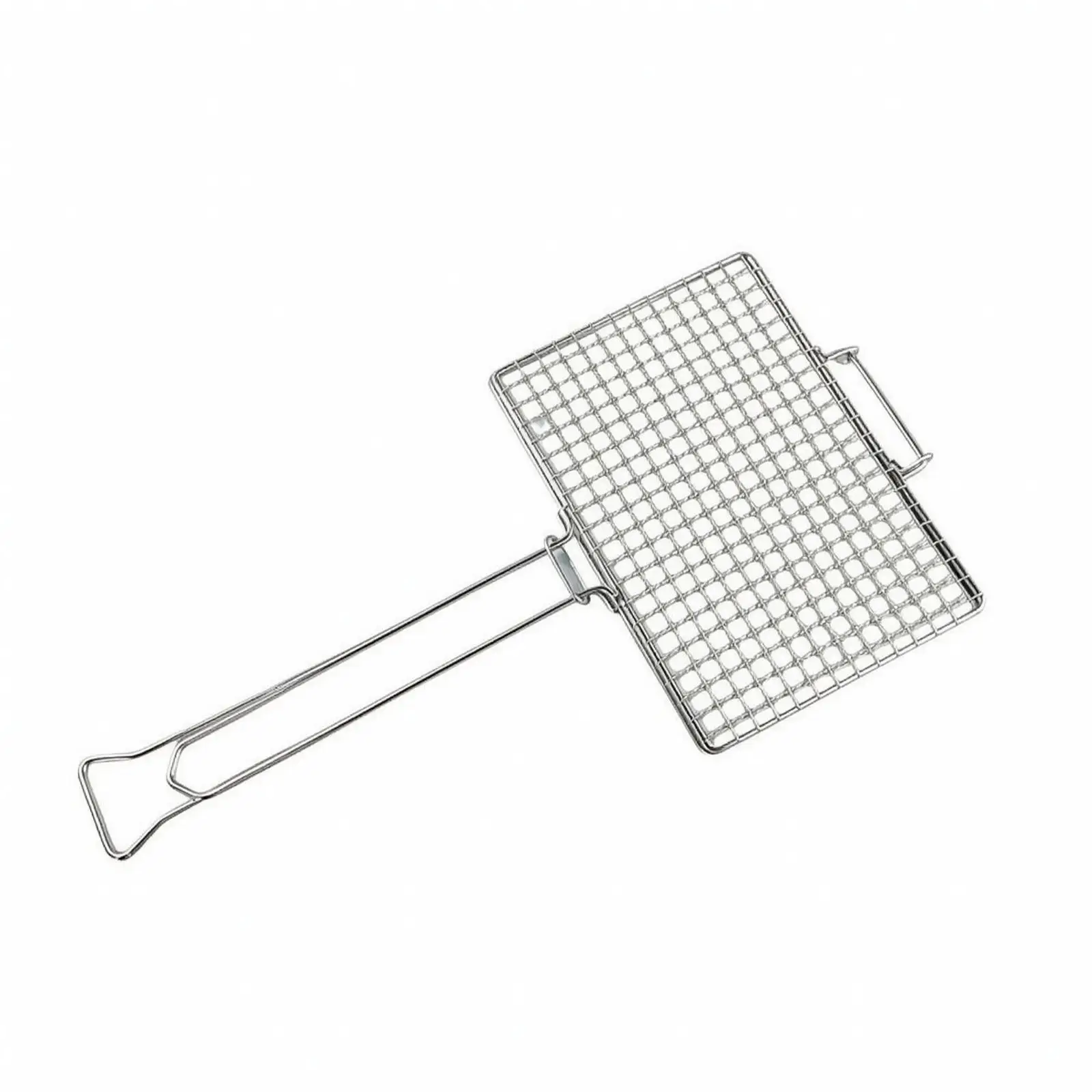 Grill Clamp Basket Stainless Steel Outdoor BBQ Tool with Hinged Rectangular Mesh Cage for Fish Meat Flipping over Grill Fire