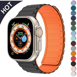 애플 워치 밴드용 마그네틱 실리콘 스트랩, 울트라 2 49mm 46mm 45mm 41mm, 아이워치 시리즈 10 9 8 7 6 SE 5 4 38 42 44mm 팔찌