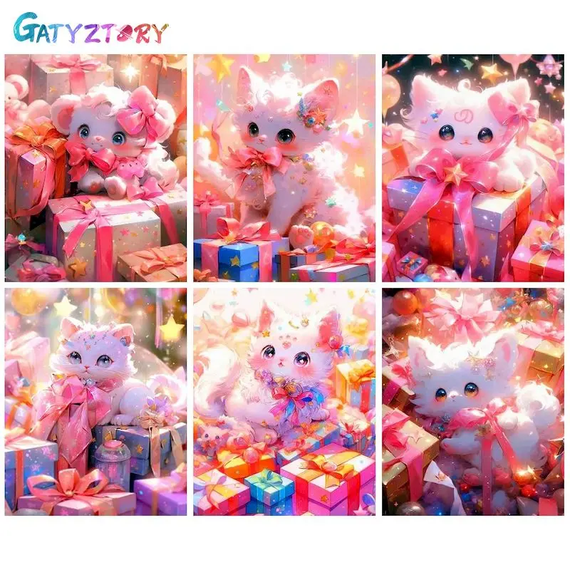 

GATYZTORY Paint By Number For Adults Pink Cat Animal Drawing On Canvas Art Gift DIY Pictures By Number Modern Kits Home Decor