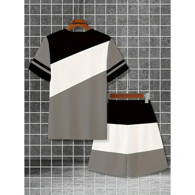 Summer 2025 3D Printed Casual Sports Set Breathable Outdoor Men's Round Neck Short Sleeved T-shirt Shorts Set