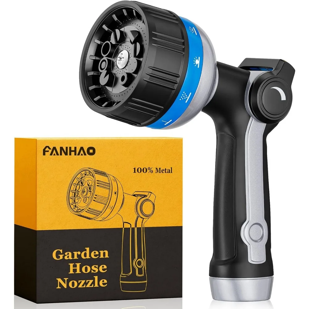 

FANHAO Heavy Duty Garden Hose Nozzle, Metal Water Hose Sprayer with 10 Spray Patterns, Thumb Control, On Off Valve, High Pressur