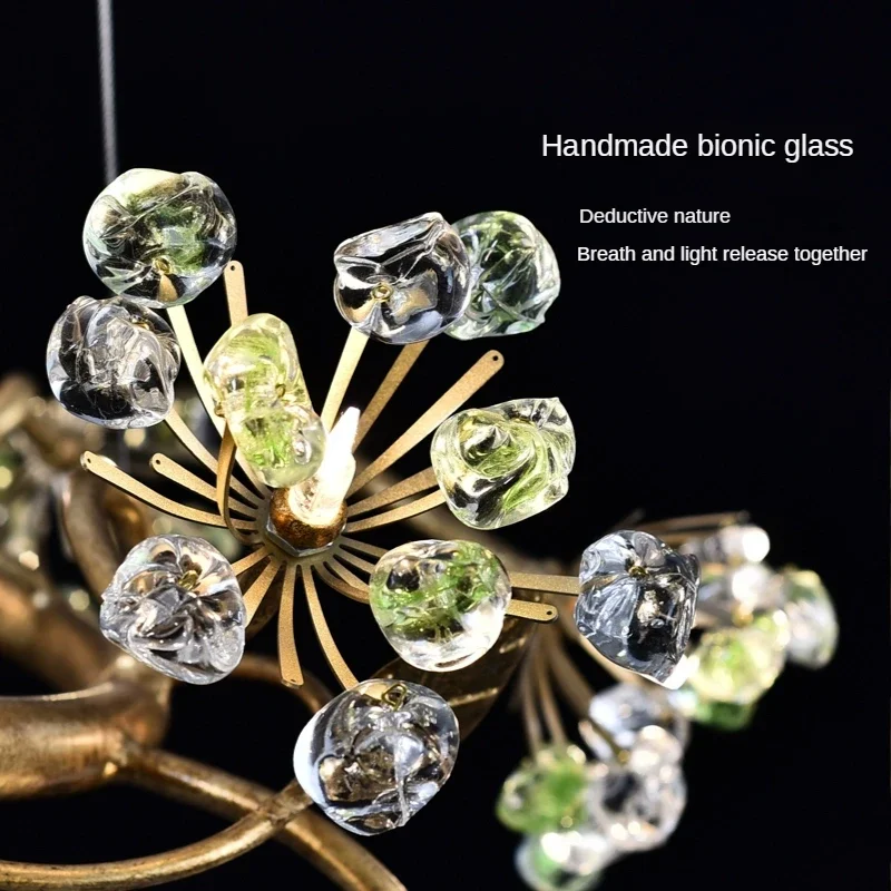 

Modern Flower Fairy Ceiling Chandeliers All Copper Living Room Pendent Light Villa Crystal Light Home Decor Hanging Lamp Luster