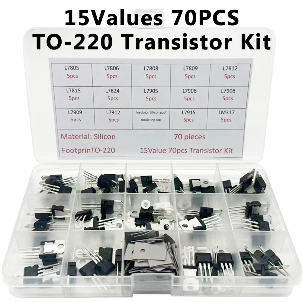 70PCS TO-220 MOS Field Effect Transistors Voltage Regulator Power Transistors L7805 L7806 L7808 L7809 L7815 LM317T 14 Kinds Box