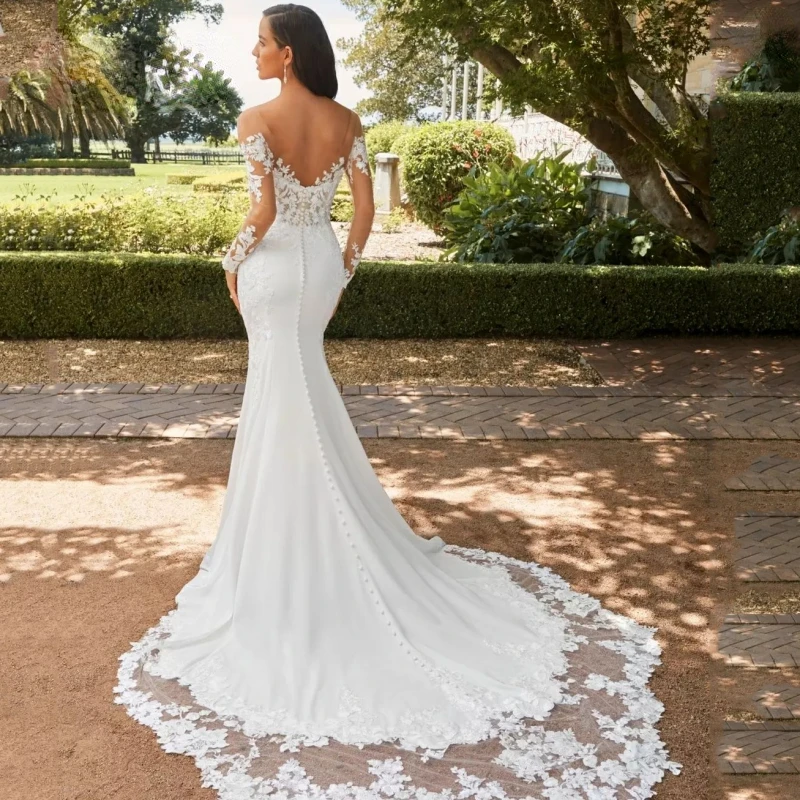 Schatz lange Ärmel Meerjungfrau Brautkleid sexy offene Rücken Spitze Applikationen Brautkleider elegante Sweep Train Vestido de Novia