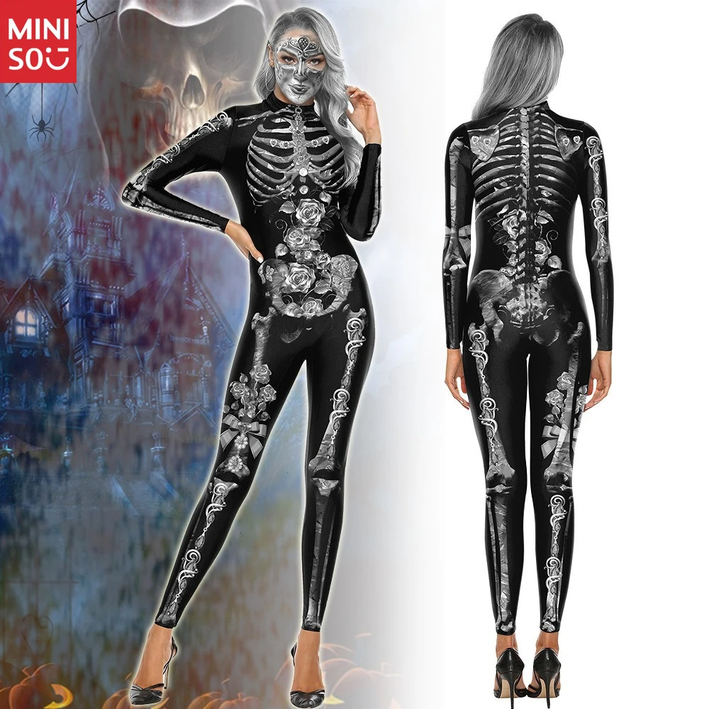 

Miniso Skeleton Print Costume for Halloween | Stage Performance Outfit, Party Cosplay Suit