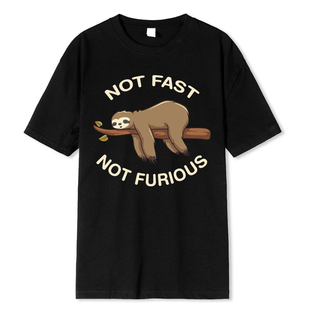 Not Fast Not Furious Sloth Sleeps Hanging From Branches T-Shirt Men Fashion Cotton Tee Clothes Soft T-Shirts Hip Hop Casual Tops