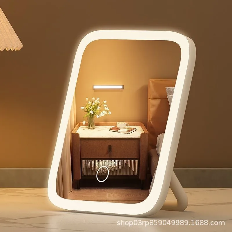 LED Smart Desktop Fill Light Small Mirror Stand Makeup Mirror With Light Student Dormitory Girl Bedroom Dressing Table HD Vanity