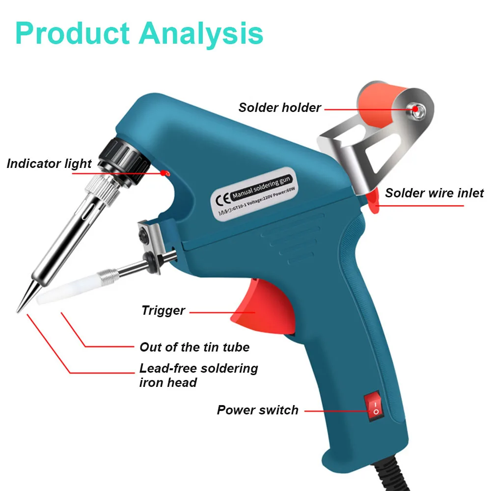 Soldering Iron 60W Eagle Beak Endothermic Handheld Gun 50G Wire Heated Household Repair Internal Tool Manual Tin Dispensing Set