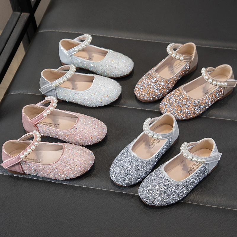 

Spring Girl's Princess Shoes Pearl Bling Charming Chic Kid's Flat Shoe Solid Colors Sweet Beautiful Party Children Shoes 21-36Y