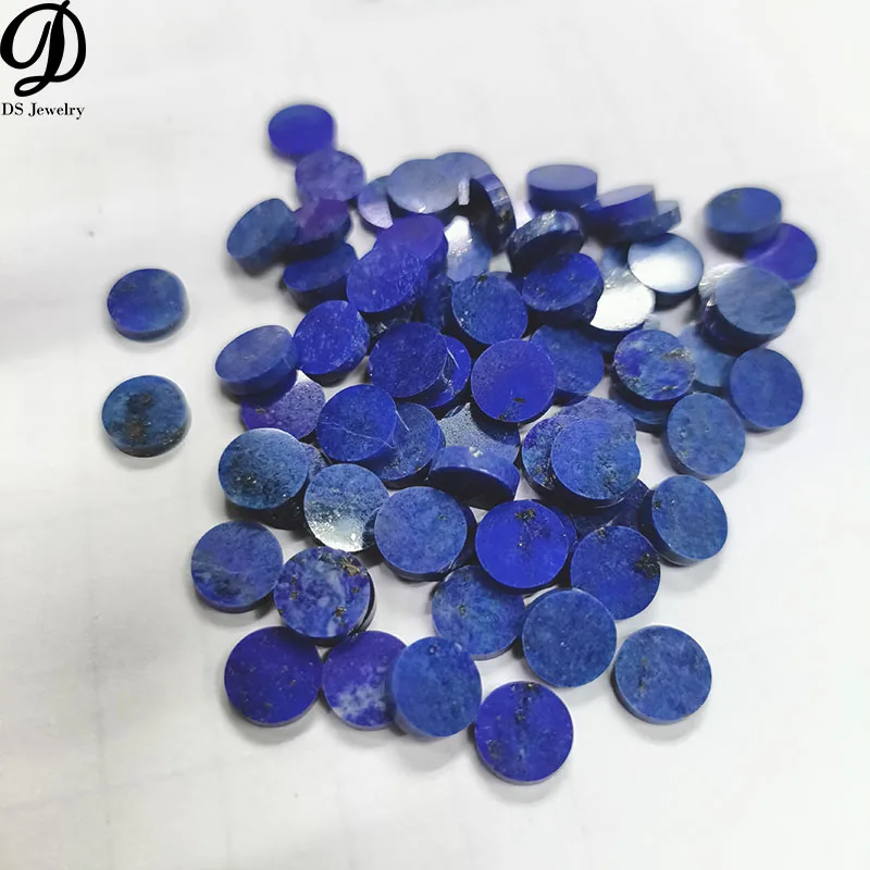 50PCS/Lot Round Coin Shape Natural Stone Lapis Lazuli Gems Double Flat For Jewelry Accessories