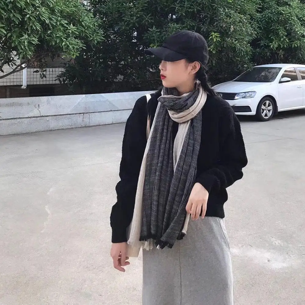 

80*190 см хлопковый шарф, длинный шарф, шаль с кисточками, шаль с цветными блоками, унисекс, контрастный ретро осенне-зимний шарф с цветными блоками