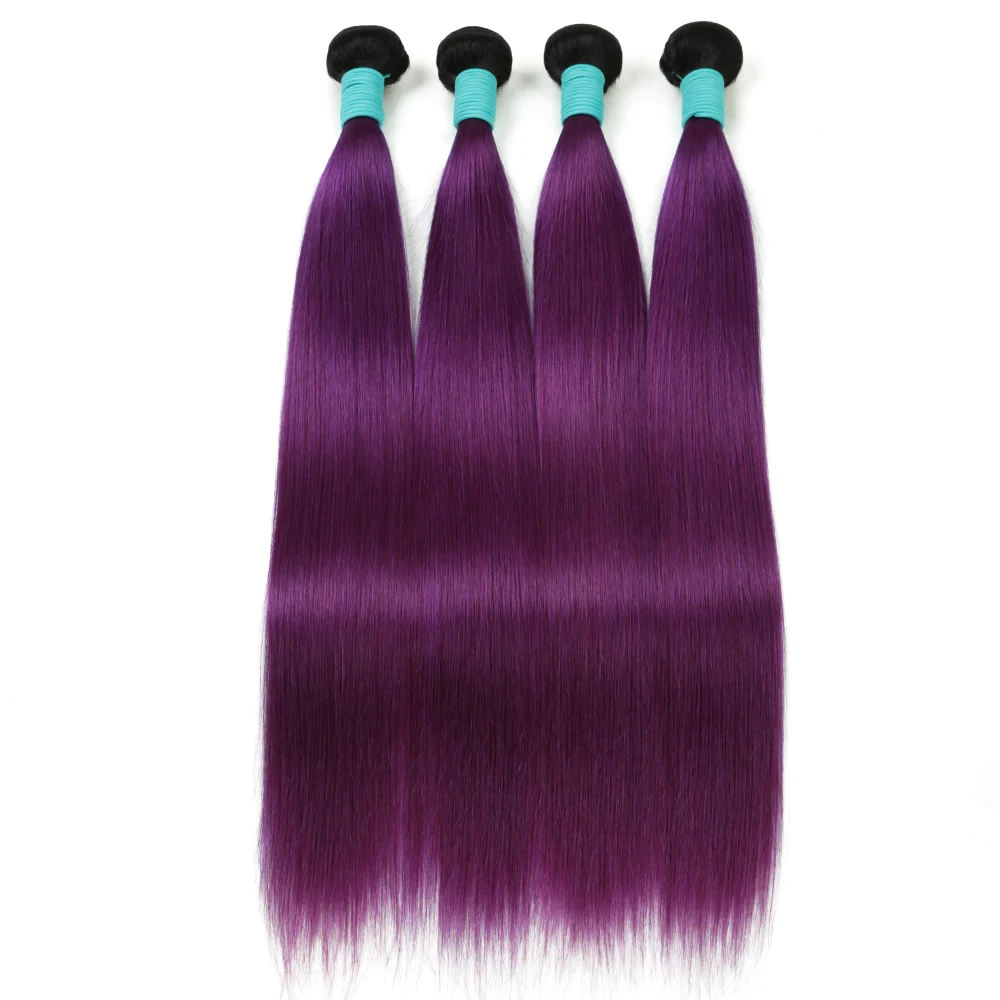 INS FACING Brazilian Human Hair Bundles for Women Ombre Silky Straight Human Hair Bundle Ombre Purple Remy Weave Hair Extensions