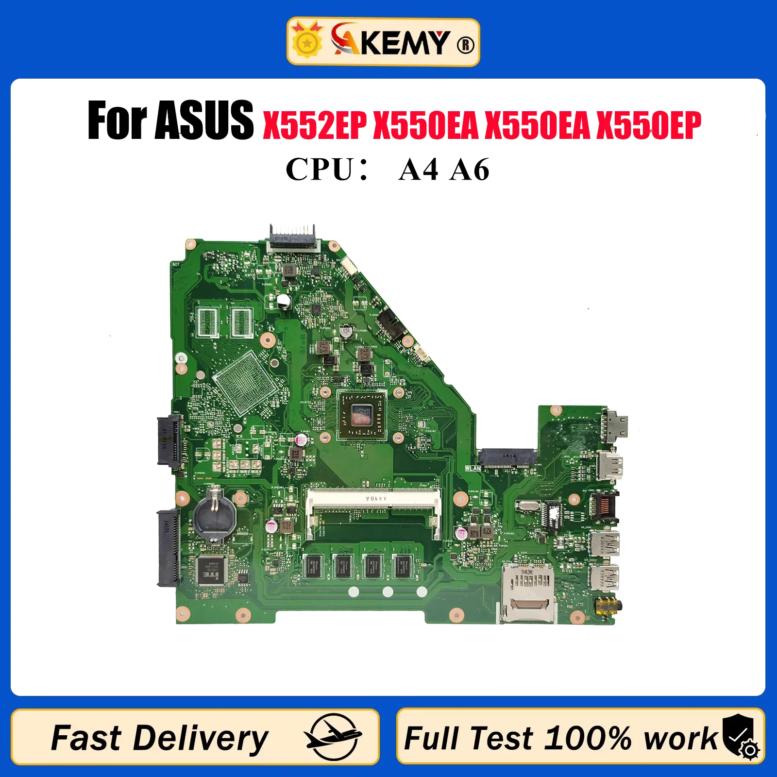 

Материнская плата для ноутбука X550EA для ASUS VivoBook X550E X552EP Y581E Y582E X552W F550WE X550EA X550EP, материнская плата с процессором A4 A6, быстрая доставка