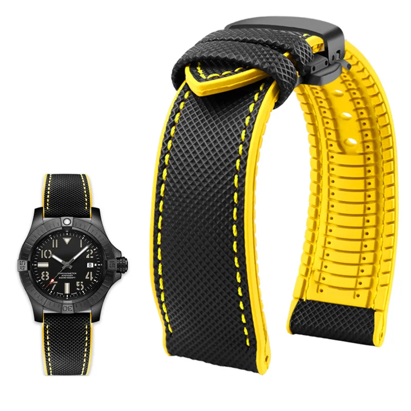 20mm 22mm 23mm 24mm Nylon Rubber Watchband Waterproof Silicone Bracelet Butterfly Buckle Watch Strap for Breitling  Omega