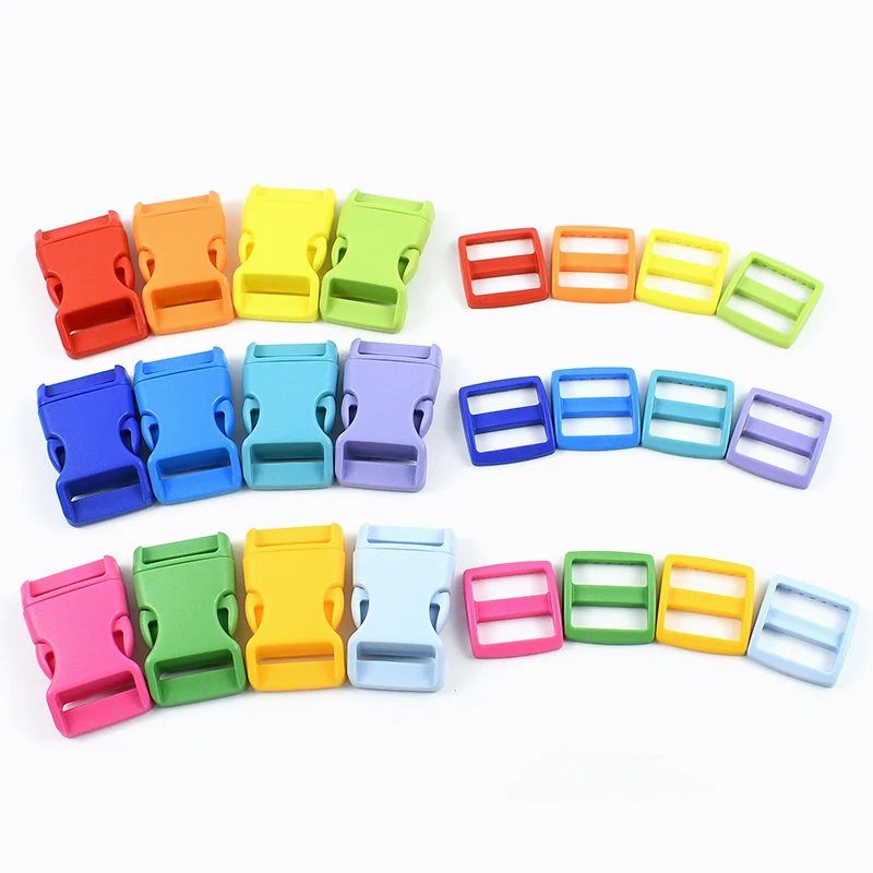 

5/10/20Sets Backpack Plastic Release Buckles 10-25mm Dog Collar Adjust Slider Belt Closure Buckle Webbing Strap Carabiner Clips