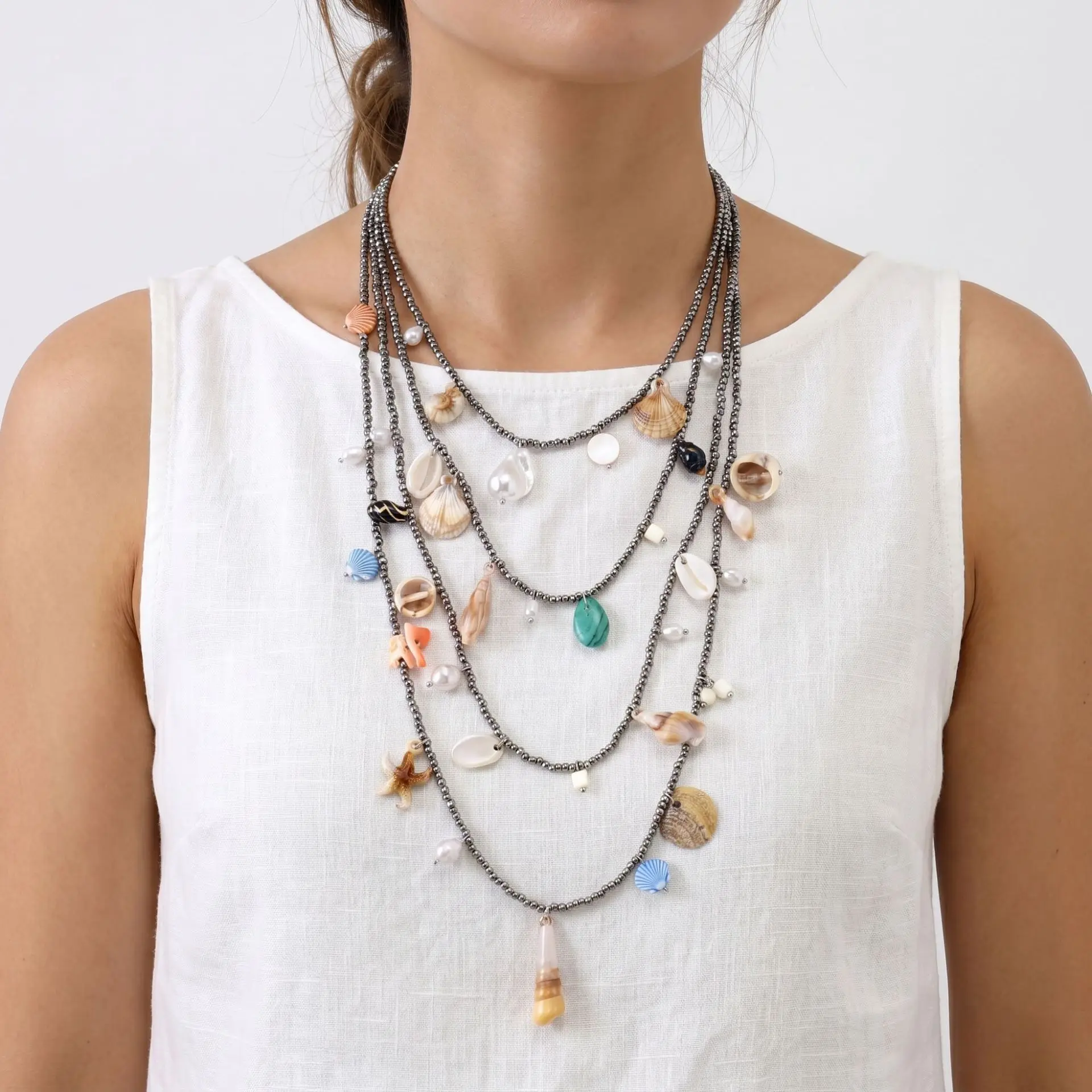 

ZAA Multi-layer Handmade Beaded Shell Conch Waterfall Tassels Necklaces for Women Boho Jewelry Summer Neck Accessories