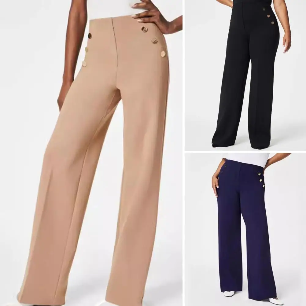 

Flattering High-waist Pants Elegant High Waist Wide Leg Pants for Women Stylish Straight Leg Trousers with Pockets for Tummy