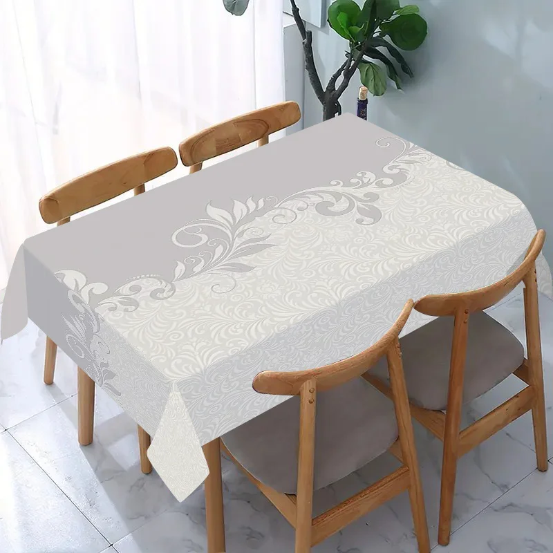 Ornate Damask Scroll Pattern Gray Rectangular Tablecloth for Dining Room Decor Elegant Linens Table Covering Home Centerpiece