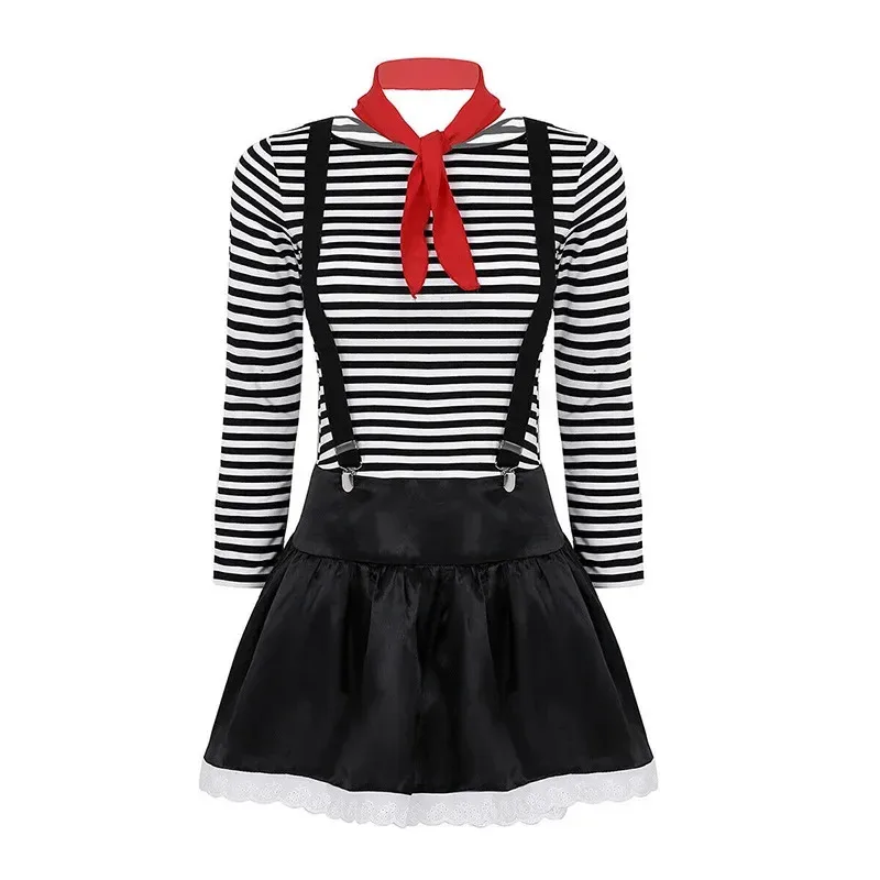 

aboutcos Anime Halloween Cosplay Pantomime Clown Circus Performance Costume Drama Performance Clown Costume Striped Suit OI9903