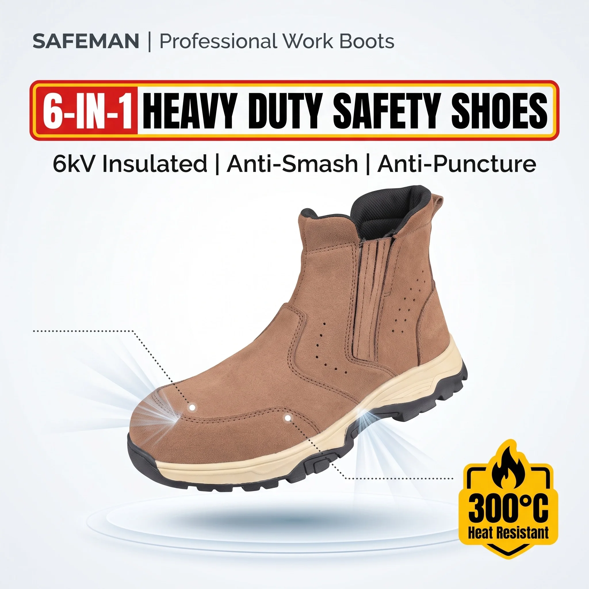Safety Shoes Man Work Boots for Men Slip On Composite Toe Boots Slip Resistant Heat Resistant Electrician Safety Work Shoes