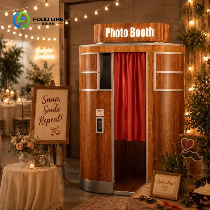 Customized Hot Selling Curved Retro Photo Booth Machine with Touch Display and DSLR camera for Bar Club and Party Venue