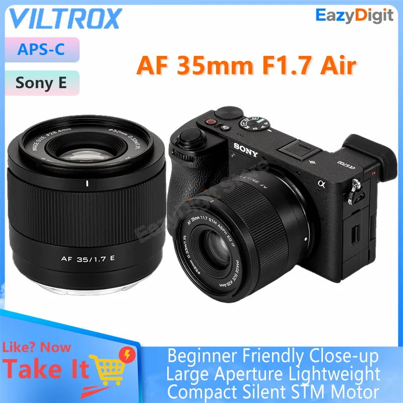 VILTROX AF 35mm F1.7 Air E APS-C Grande Ouverture Auto Focus Lentille pour Sony E Léger STM moteur Débutant Amical Gros plan