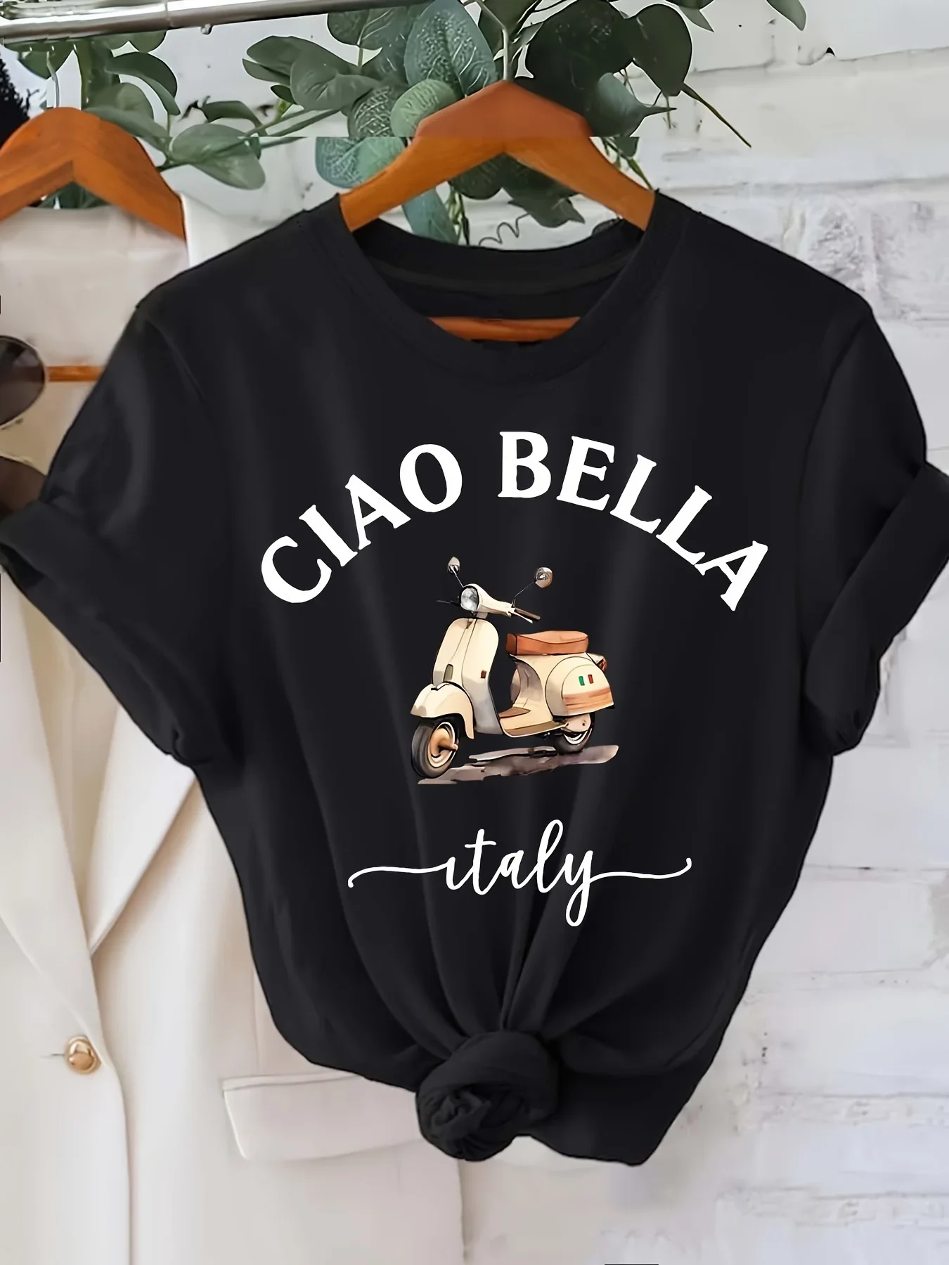 

New Arrival Pure Cotton Ciao Bella Letter Print Y2k Clothes Tee Shirt Femme T-Shirts for Women Graphic Tees Camisetas 71760