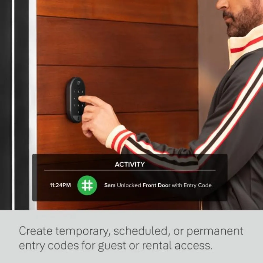 Black Suede Key-Free Smart Entry Door Lock with Wi-Fi Connected Touchscreen Keypad and Biometric Fingerprint Scanner