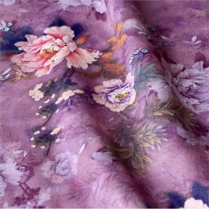 

New Chinese-style leaf and cotton fabric velvet spray-painted digital printed fashion