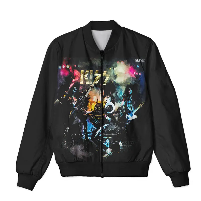 New Fashion Women/Men's 3D Print KISS Rock Band Zipper Bomber