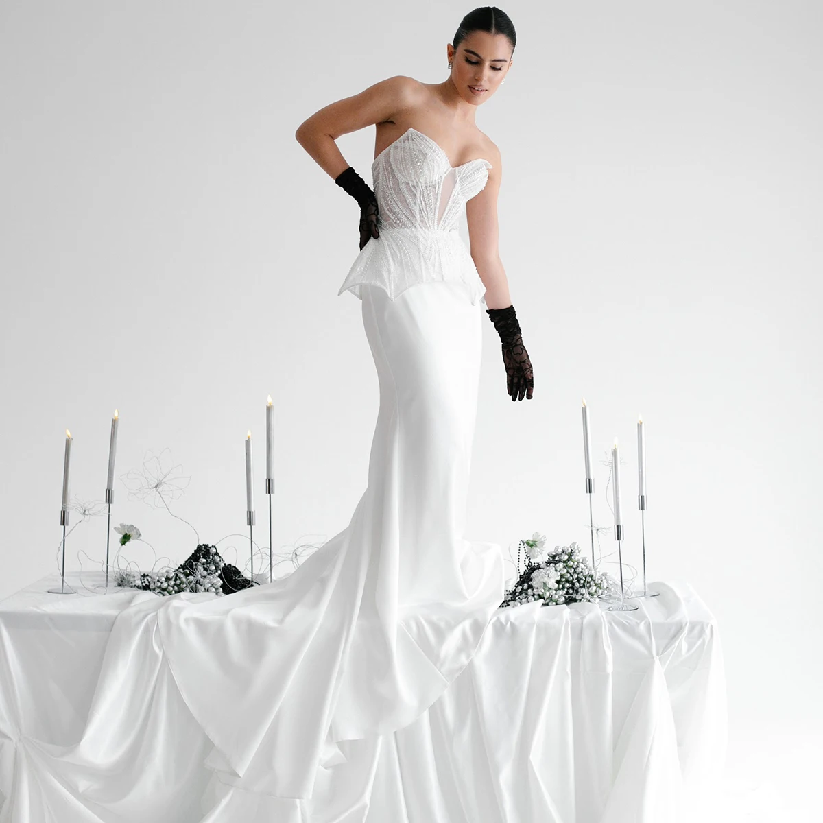 التألق الديكور مشد حورية البحر ثوب الزفاف قطعتين الساتان مضيئة الخصر حمالة الوهم الترتر مثير فستان الزفاف مخصص