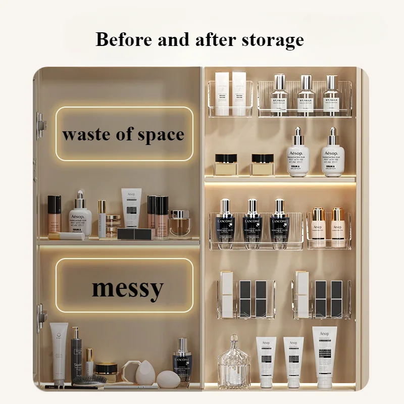 Mirror cabinet storage box bathroom wall-mounted transparent layered oblique cosmetics organization and storage