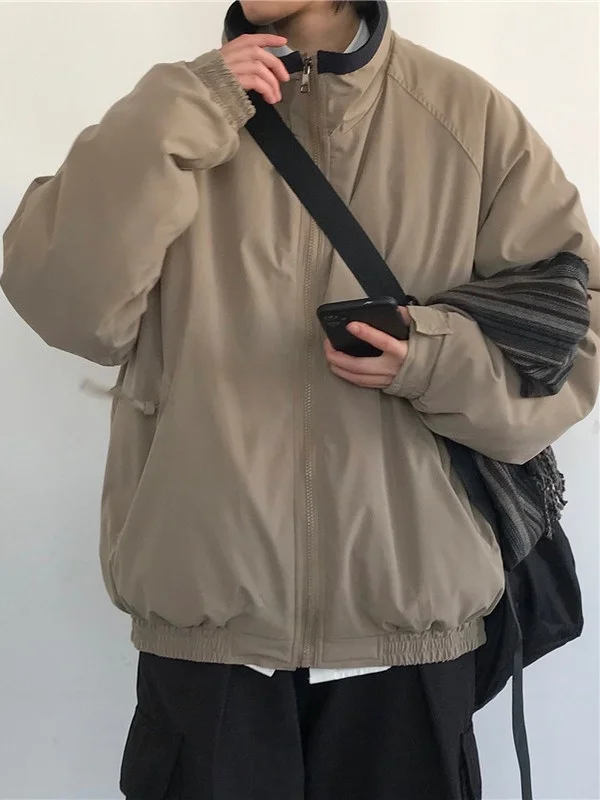 

American Retro Thiened Winter Jaet Men's Cotton Workwear Coat Warm Stand Collar Bread Sle Faion Brand Student Trendy