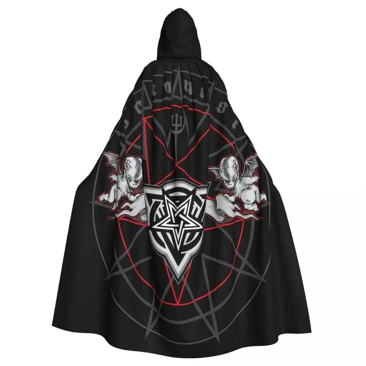 Grunge Skull And Ugly Angels Hooded Polyester Unisex Witch Cape Costume Accessory