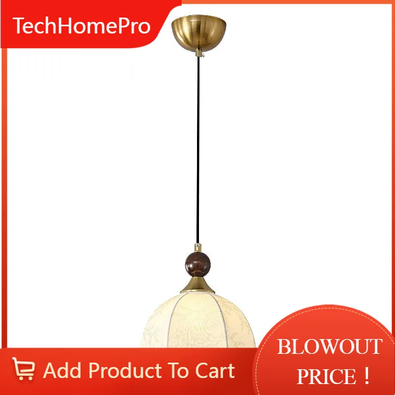 TechHPFrench Medieval Bedroom Bedside Small Chandelier Retro Wabi-Sabi Style Wood Fabric Pendant