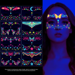 8/4pcs Neon UV Fluorescent Face Tattoo Stickers Waterproof Temporary Fake Tattoos Wedding Birthday Party Bar Tattoo Face Sticker