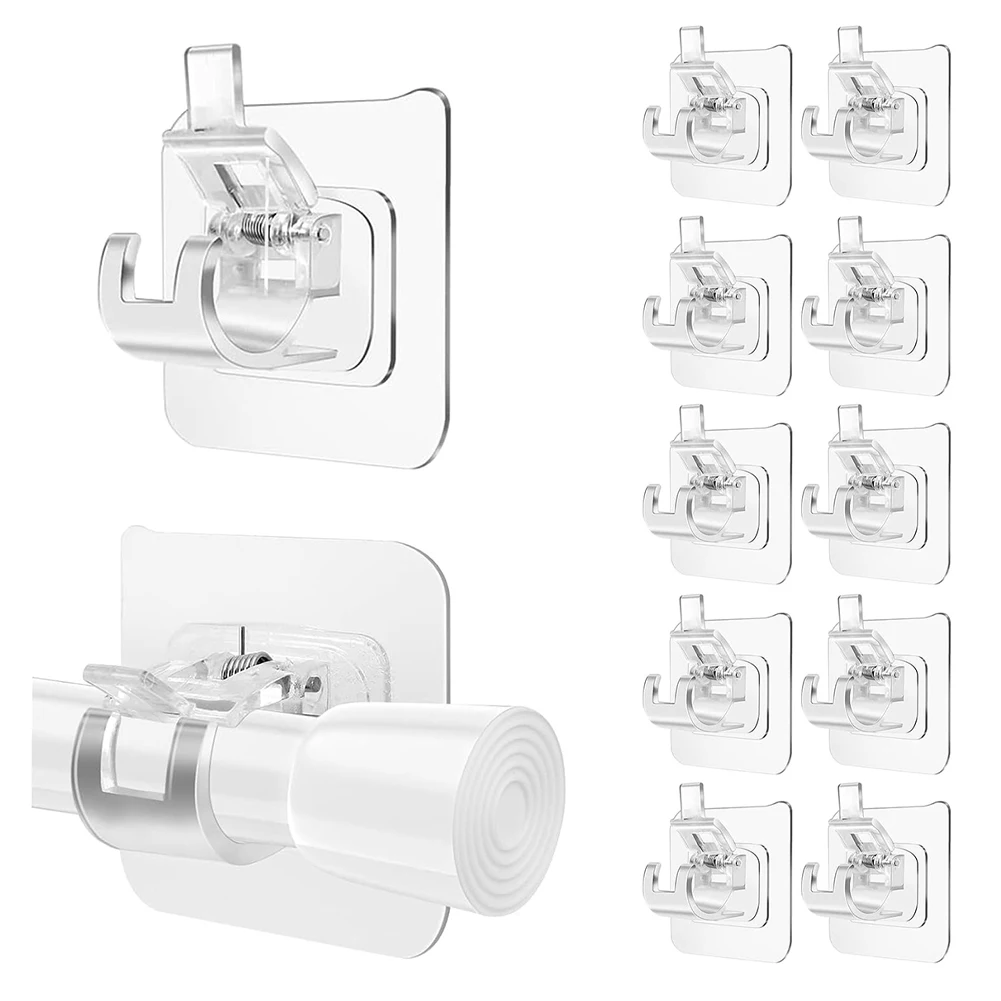 Plastic ABS Transparent Curtain Rod Brackets with Stainless Steel Components No Drill Mount for 0.39 to 0.78 Inch Rods