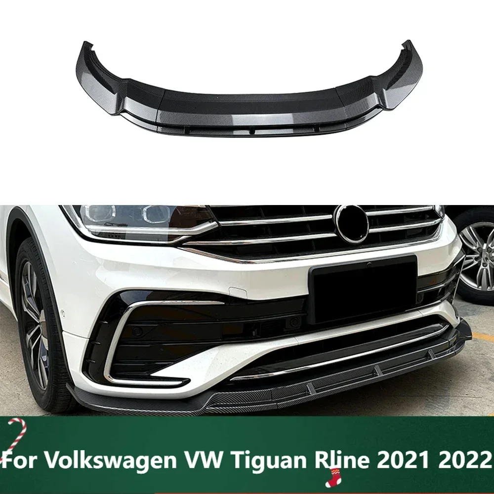 New！Front Bumper Spoiler Lip Gloss Black/Carbon Fiber Look Lower Splitter Lip Body Kit For Volkswagen VW Tiguan Rline 2021 2022