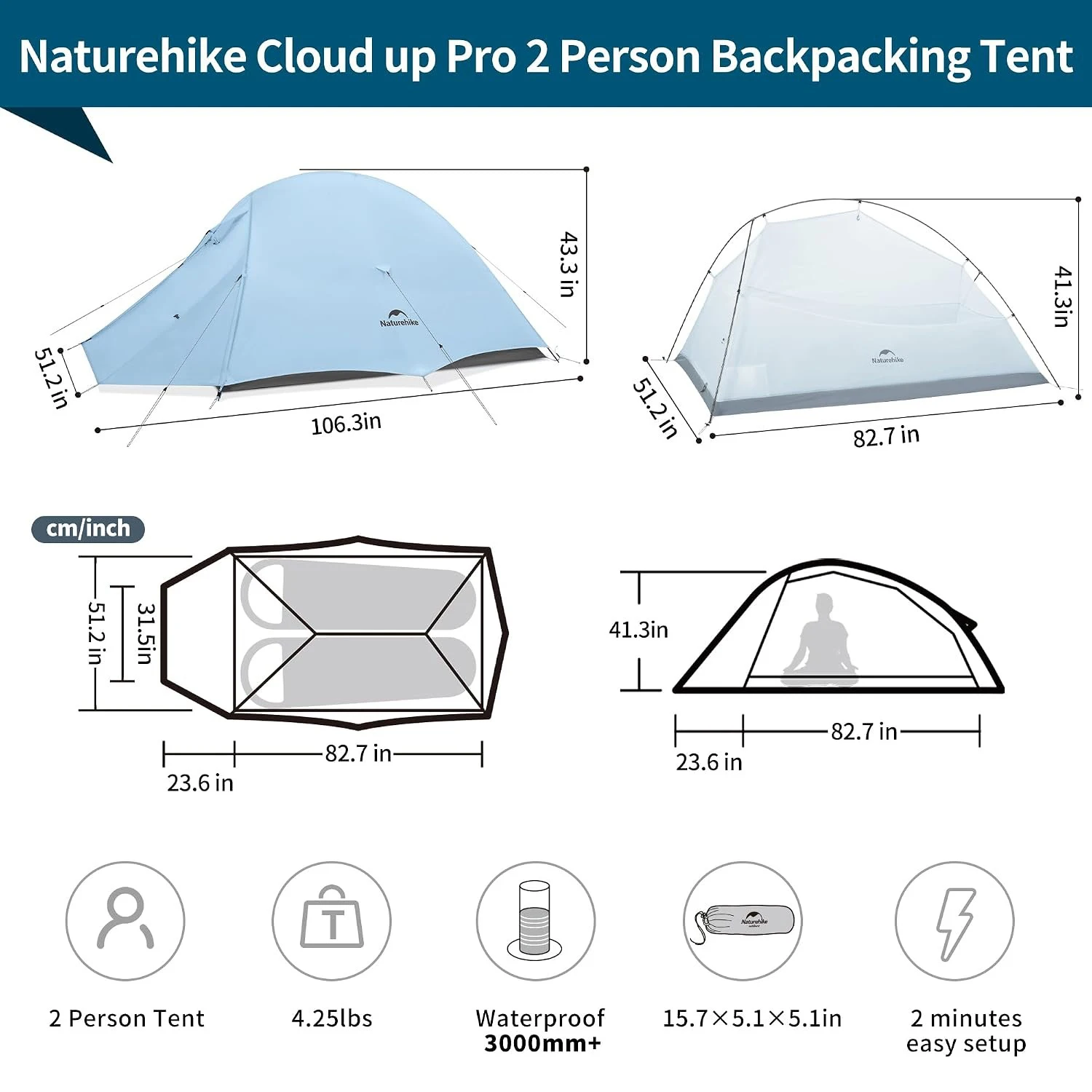 Naturehike אוהל קמפינג ל-1-2 אנשים, תמונה 5